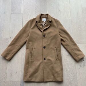 Cole Haan Signature Mens Small Wool Blend Car Coat Camel Brown Quilted Lined